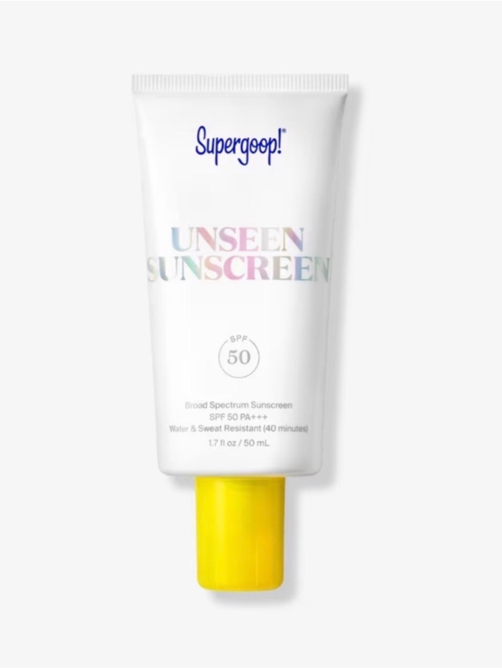 Supergoop! White Tube with Yellow Cap Invisible Sunscreen SPF 50